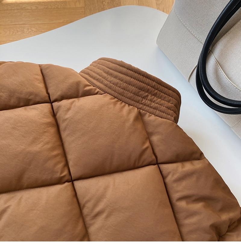 Winter New Korean Style Long Cotton-padded Coat Women's Casual Stand-up Collar Argyle Pattern Oversized Parka Chic Jacket