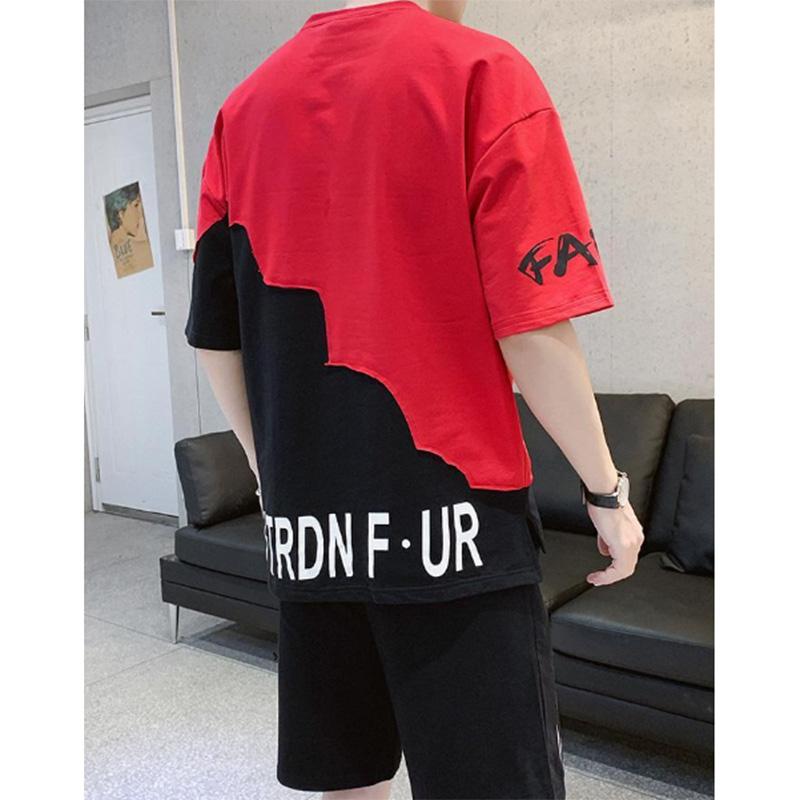 Summer Men's Contrast Color Short-sleeved T-shirt Sports Casual Suit Trendy Casual Five-point Shorts Handsome Summer