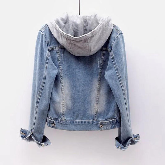 Denim Jacket Women's Autumn and Winter Hooded Casual Jacket Student Short Top