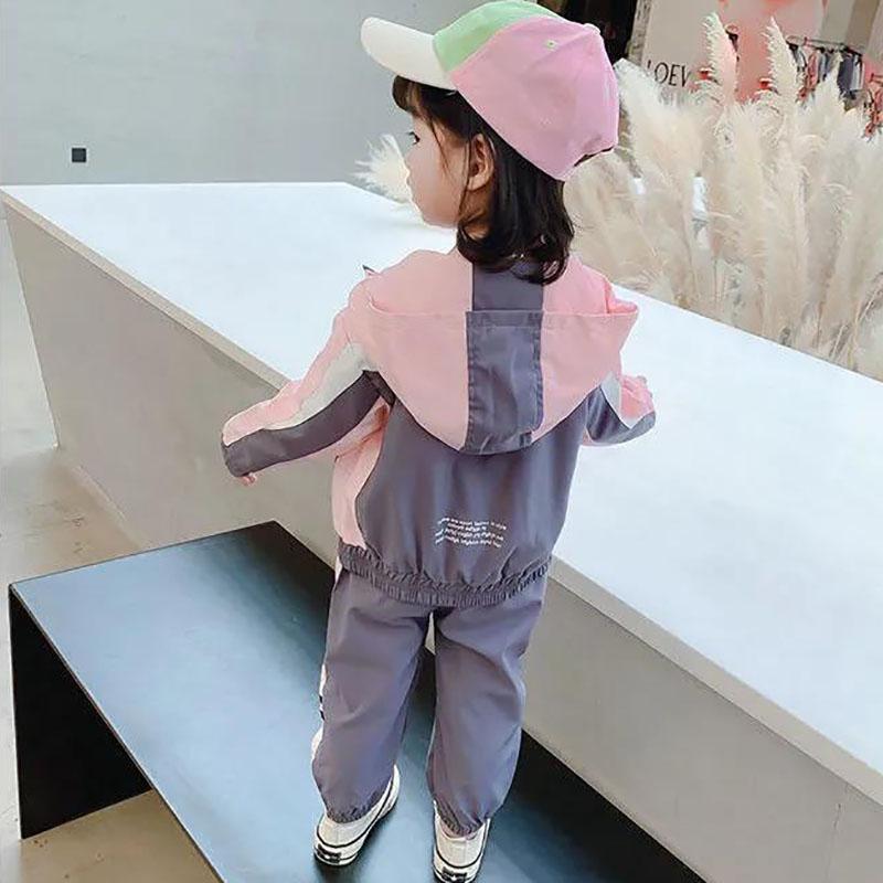 Boys and Girls Spring and Autumn Hooded Stitching Suit Two-piece Outdoor Sports Suit Korean Casual Sets
