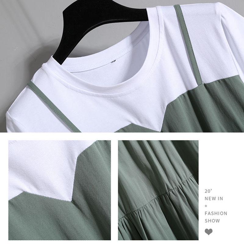 Plus Size Dress Women Summer A-line Long Dress Short-sleeve Pleated Dress