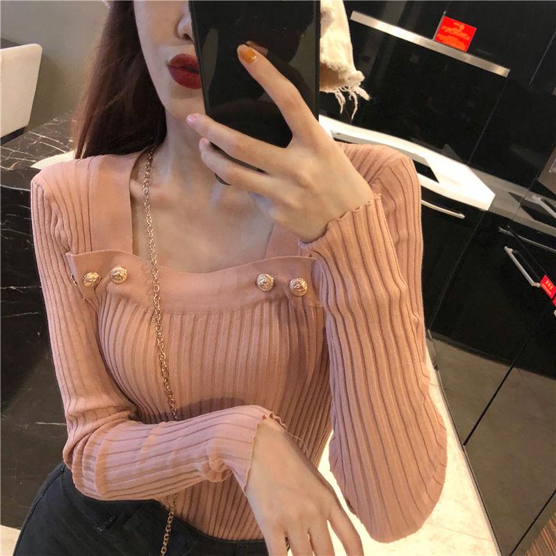 Spring and Autumn All-match Tight Top with Sexy Knit Bottoming Shirt Fashionable Slim Female Top