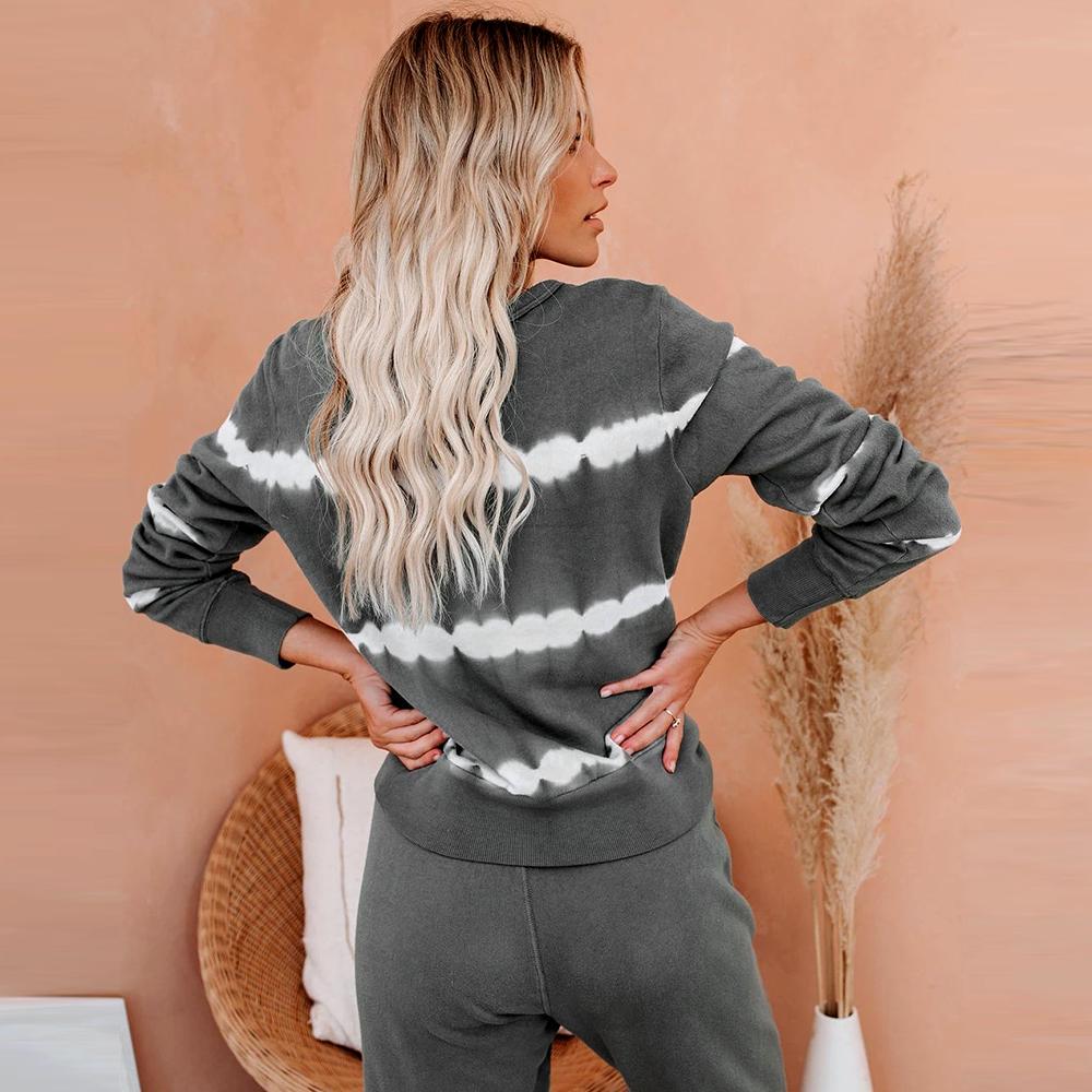 Women's 2 Piece Stripe Color Pajamas Sets Loose Casual Loungewear Sweatsuits Jogging Pants Sets
