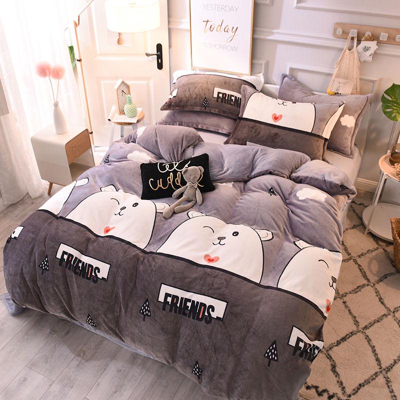4pcs Bedding Set Cartoon Bed Linen Quilt Cover Pillowcase Winter Warm Kids Children's Bedding Sets