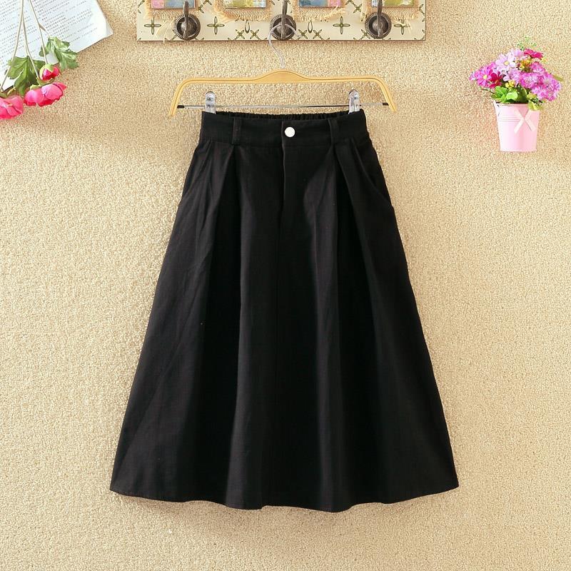 Spring Summer High-waist Cotton Yellow Skirts Womens 2020 Button Knee-length Autumn White Skirts Womens Jupe Femme