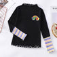 Girls' Collar Bottoming Shirt Wooden Ear Cotton T-shirt Rainbow Cuffs 3-11 Years Old Autumn and Winter Top