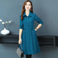 Pocket Long-sleeved Dress High-end Mid-length Lace-up Belly Button Skirt