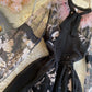Spring Summer Fairy Flower Embroidery Dress Women Elegant Lantern Sleeve Mesh Patchwork Party Black