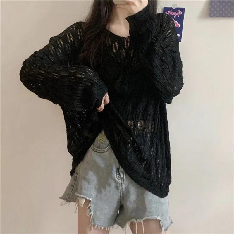 One-piece Knitted Blouse Autumn and Summer Women's Thin Loose Sunscreen Top