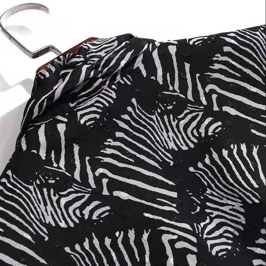 Chiffon Shirt Women's Spring Mid-length Large Size Loose Zebra Print Top