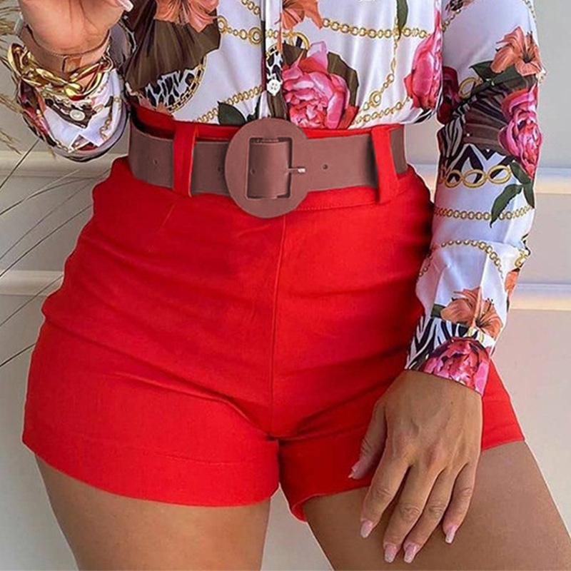 Women's Light Cooking Digital Printing Stand Collar Long Sleeve Shirt Ladies Shorts Set