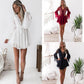 Sexy Women's Dress V-Neck Hollow Out Long Sleeve Mini Chiffon Dress Above Knee Elegant Boho Dress Casual Lace Vestido