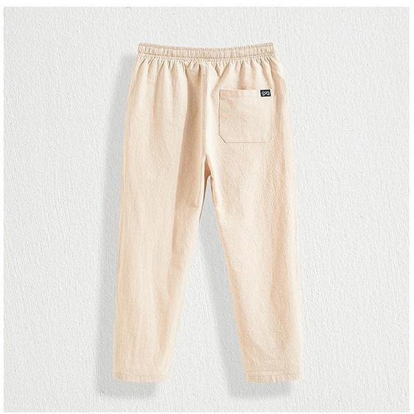 Men's Summer Linen Ninth Pants Loose Straight Casual Trousers Thin Cotton Linen Pants Youth Sweatpants Adjustable Elastic Waist Pants
