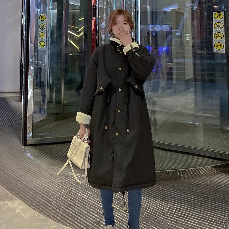 Lamb Velvet Padded Jacket Women's Length Over-knee Winter Korean Version Ins Hong Kong Wind Loose Plus Velvet Parka Padded Jacket