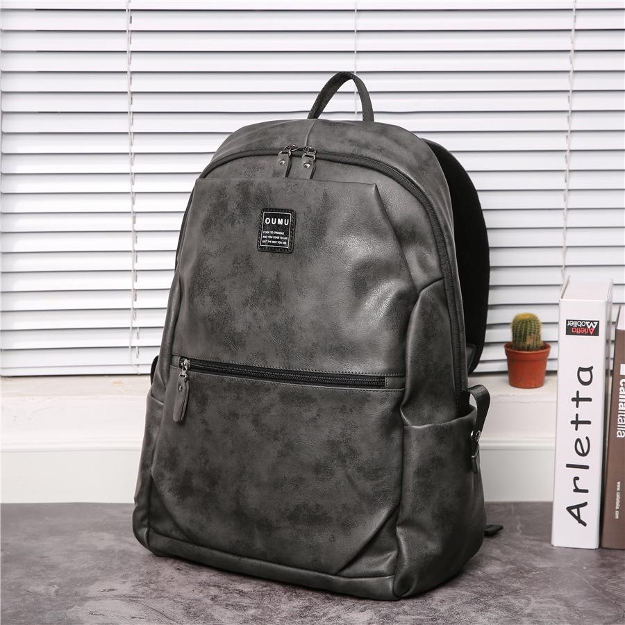 Leather Backpack Men Gray Anti-theft Waterproof Outdoor Travel Bag Student Book Computer Bags