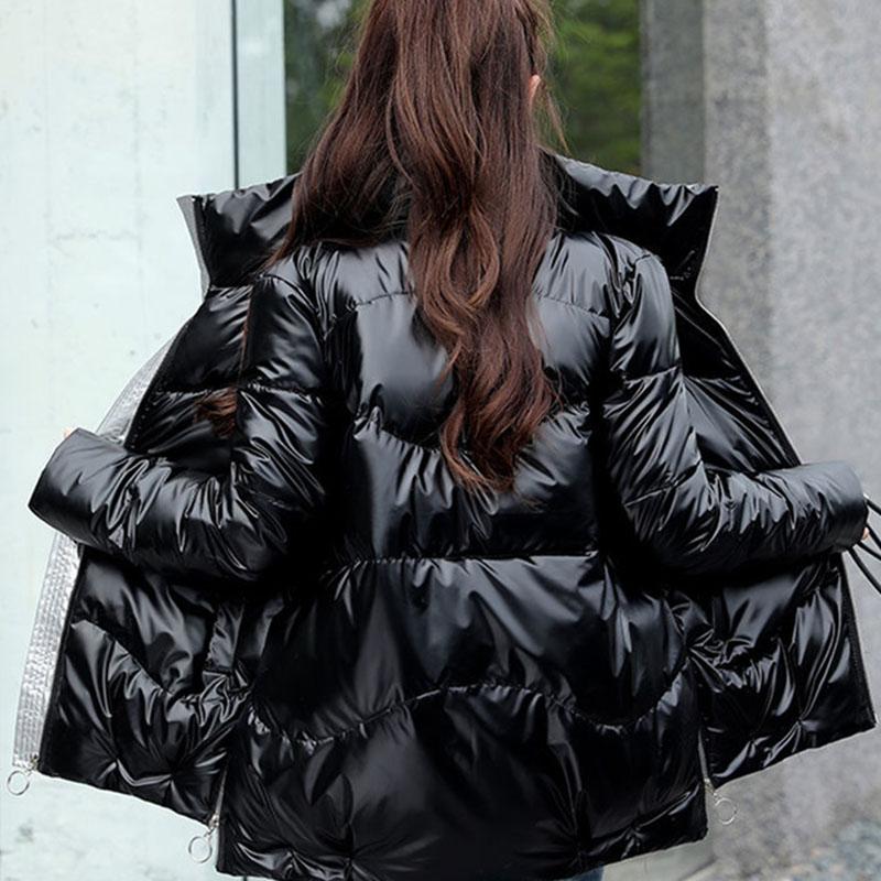 Winter Short Thick Cotton-padded Jacket Korean Version of Loose Bright Cotton-padded Jacket Casual Stand-up Collar Ladies Down Padded Jacket