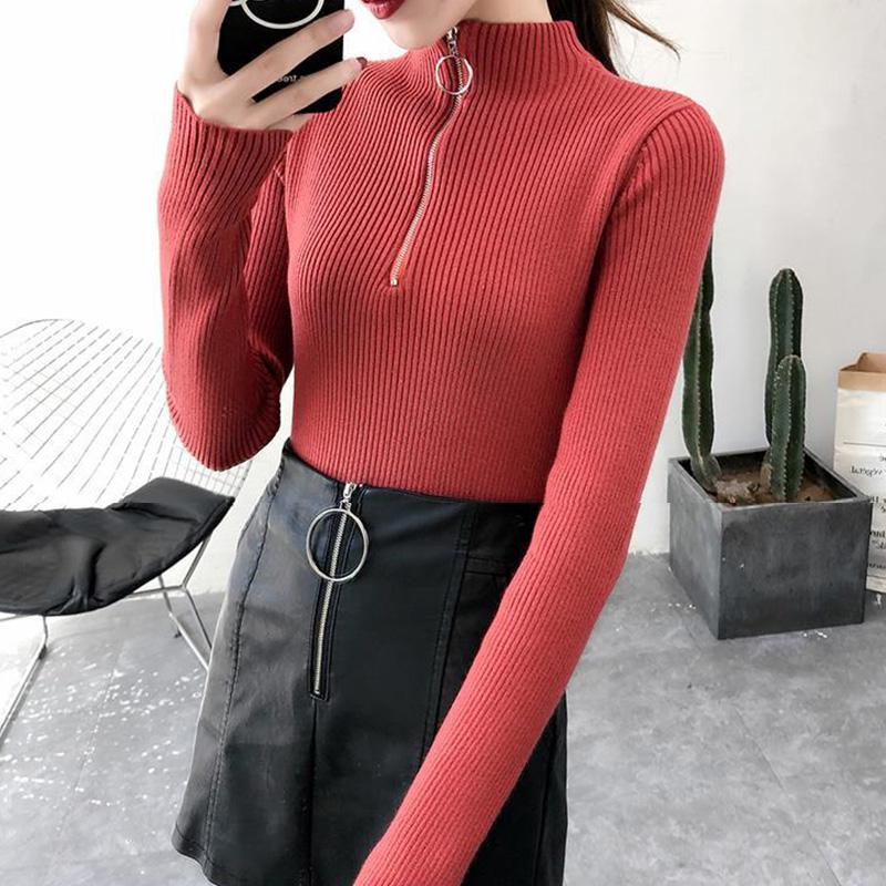 Core Spun Yarn Knitted Top Fall Winter Solid Color Half Turtleneck Sweater Fashion Jacket