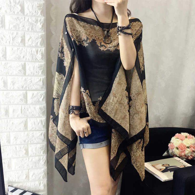 Chiffon Silk Scarf Female Summer Driving Sunscreen Shawl Jacket Scarf Dual-use Seaside Vacation Beach Towel Wild Shawl Cloak Wrap