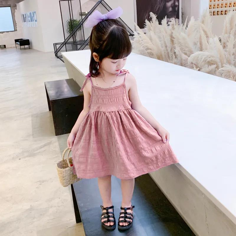 Girls Summer Sling Dresssummer Solid Color Flower Children's Princess Dress Kid