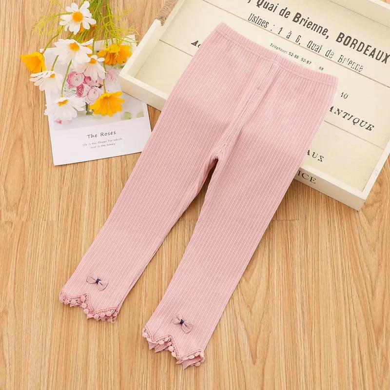 Girls' Leggings Children's Spring and Autumn Thin Bow Korean Cropped Trousers Baby Outer Wear and Inner Wear
