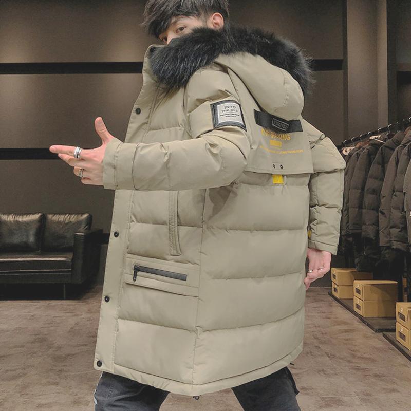 Down Padded Jacket Men's Warm Big Fur Collar Padded Jacket Youth Loose Thick Trend Mid-length Winter Clothes
