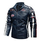 Winter Leather Jacket Men Stand Collar Motorcycle Retro Velour PU Jackets Embroidery Printing Big Size Mens Zipper Coats