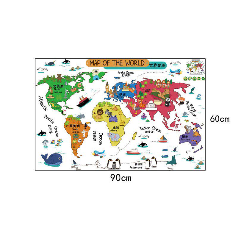 [Wall sticker] cartoon world map wall stickers for kids rooms children decals diy home room decorati