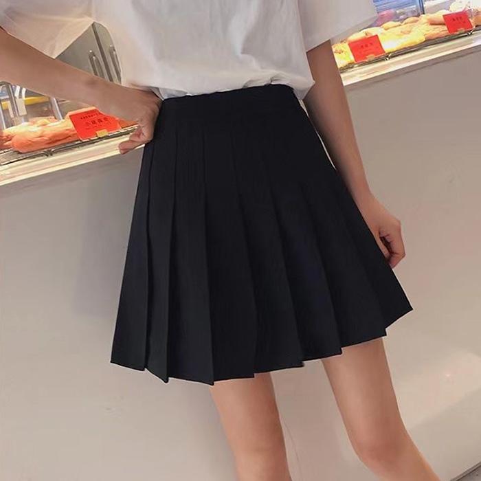 Two Layers High-waist Plus Size Short Pleated Skirt  Women's A-line Skirt  Anti-glare Solid Color Mini Skirt