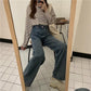 Wide Leg High Waist Hong Kong Flavor Jeans Female Korean Version Loose Spring and Autumn Retro Straight-leg Pants Trendy Thin and Wild High Trousers