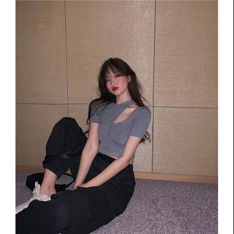 Women Ladies Summer Personality Tops Irregular Loose Short Sleeve Short T-shirt Blouse