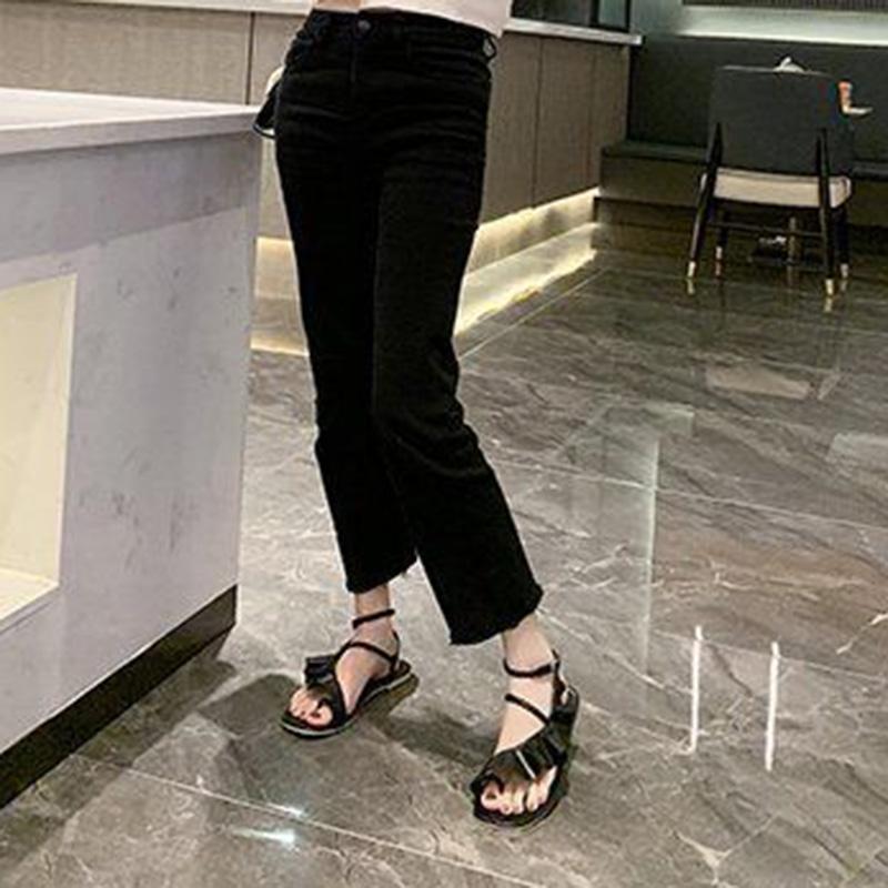 Sandals Women's Large Size Summer Lotus Leaf Fairy Style Flat Bottom All-match Word with Low-heeled Roman Shoes