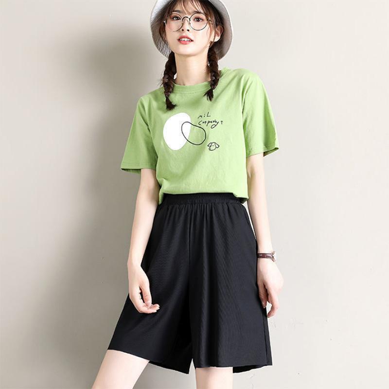 Ice Silk Wide-leg Large Size Sports Shorts Women's Summer Loose High-waisted Thin Trousers Thin Casual Five-point Pants