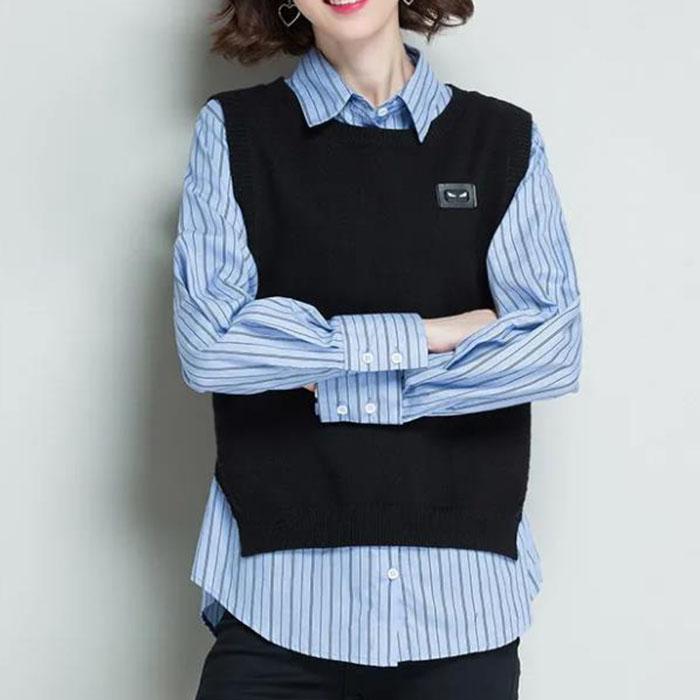 Spring and Autumn Round Neck Knitted Vest Women's Solid Color Halterneck Waistcoat Short Casual Sleeveless Sweater