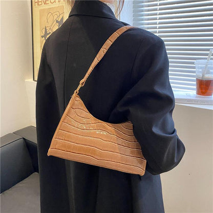 Exquisite Shopping Bag Niche Underarm Bag Women Retro Casual Women's Shoulder Bag Crocodile Grain Leather Solid Color Women's Chain Handbag