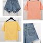 Fashion Shorts Suit Summer Off Shoulder Striped T-shirt Ripped Denim Shorts Two-Piece Casual Outfit