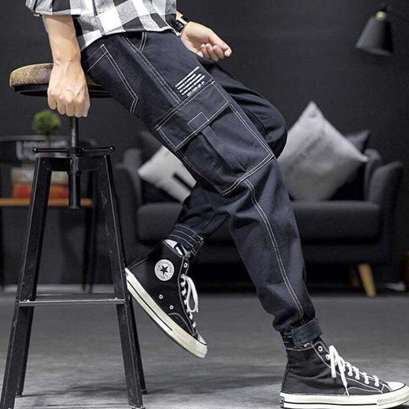 Men's Jeans Student Loose Trend Casual Small Feet Cropped Trousers Spring and Autumn Harem Pants Overalls