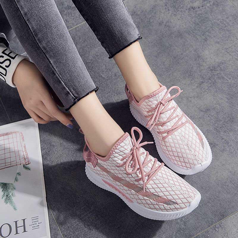 Plus Size 35-40 Summer Women Sneakers Students Knitting Breathable Running Basketball Shoes Shockproof Non-slip Pink Shoes