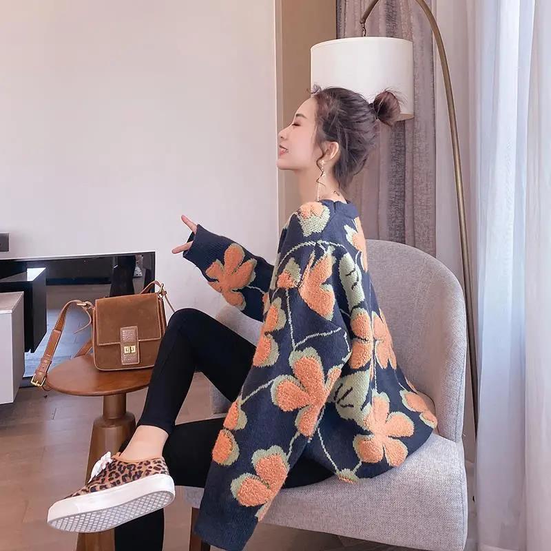 Short Sweater Women's Pullover Outer Wear All-match Top Autumn and Winter Coat Retro Long Sleeves