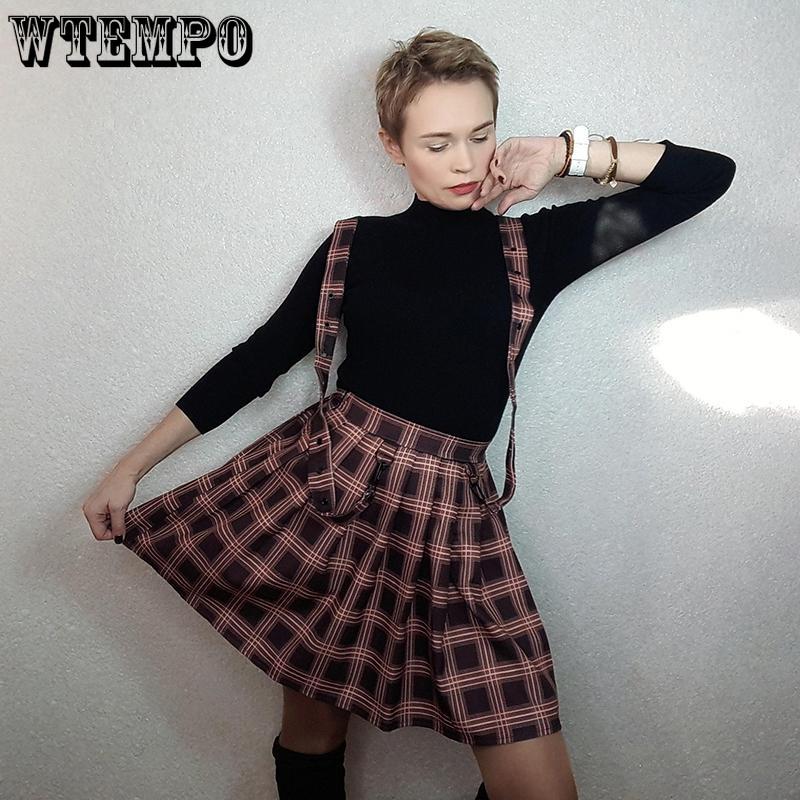 A-line Pleated Skirt Womens High Waist Streetwear Cotton Plaid Skirts Dancing Short Skirts