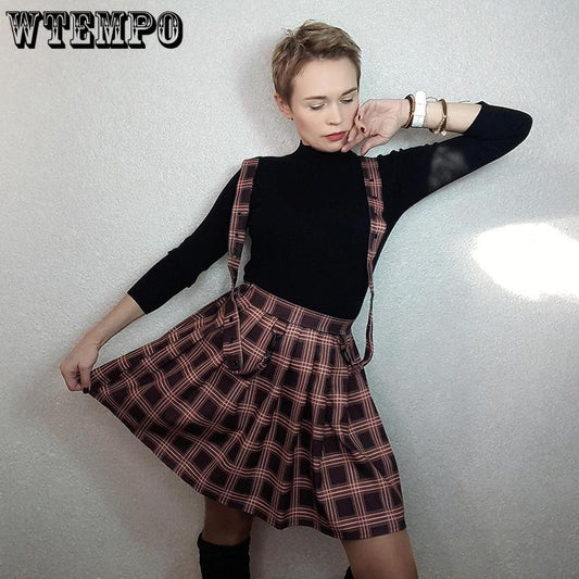 A-line Pleated Skirt Womens High Waist Streetwear Cotton Plaid Skirts Dancing Short Skirts