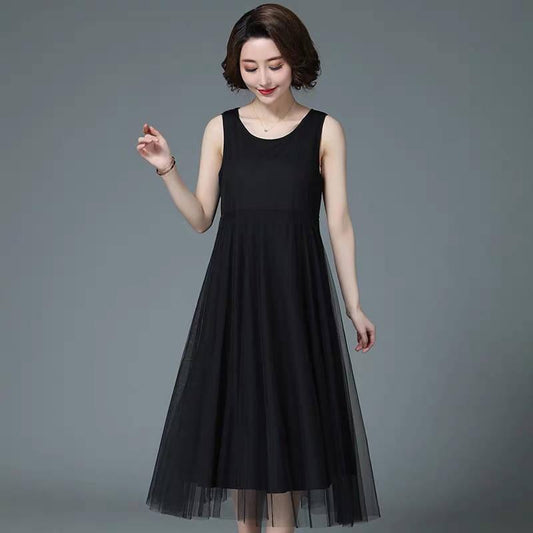 Fashion Women Summer Camisole Dress Chiffon Strap Dress Loose  V-neck Mesh Legging Sundress