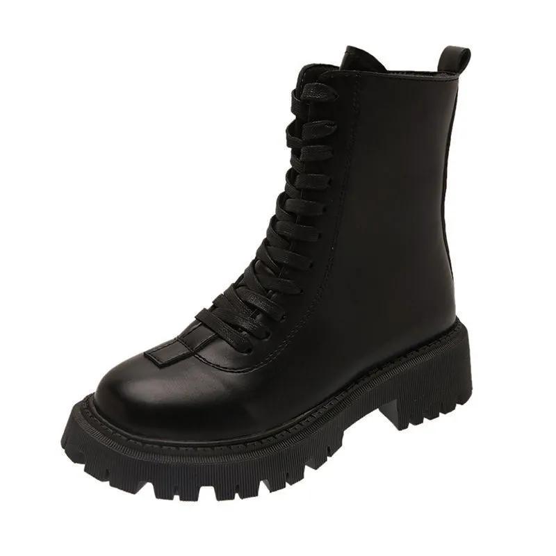 Retro Brown Martin Boots Women Autumn and Winter British Style Leather All-match Thick-soled Short Boots Women Plus Velvet Waterproof Boots