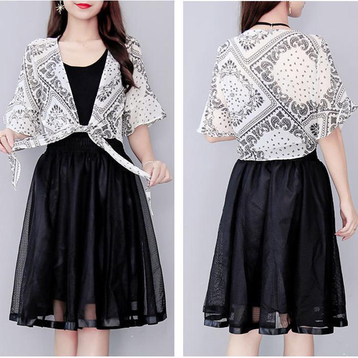 Printing Chiffon Shawl Coat Top Can Be Fitted with Suspender Skirt Women Summer Thin Sun Protection Clothing Short Cardigan