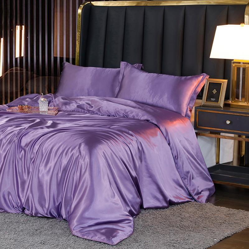 Ice Silk Four-piece Double-sided Silk 1.5 M 1.8 M Bed Pillow Linen Is Set In A Sleeve Bed Supplies Simple Solid Color