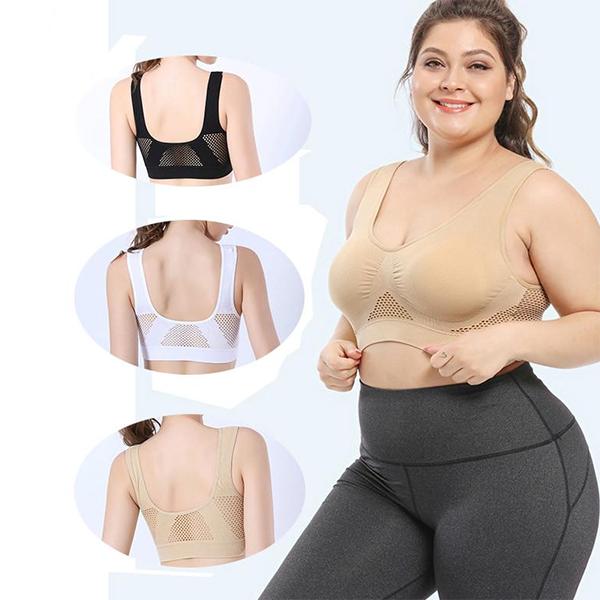 Women's Plus Size Seamless Bra with Pads Solid Color Breathable Bra Hollow Out Sports Yoga No Wire Gathering Vest Bra