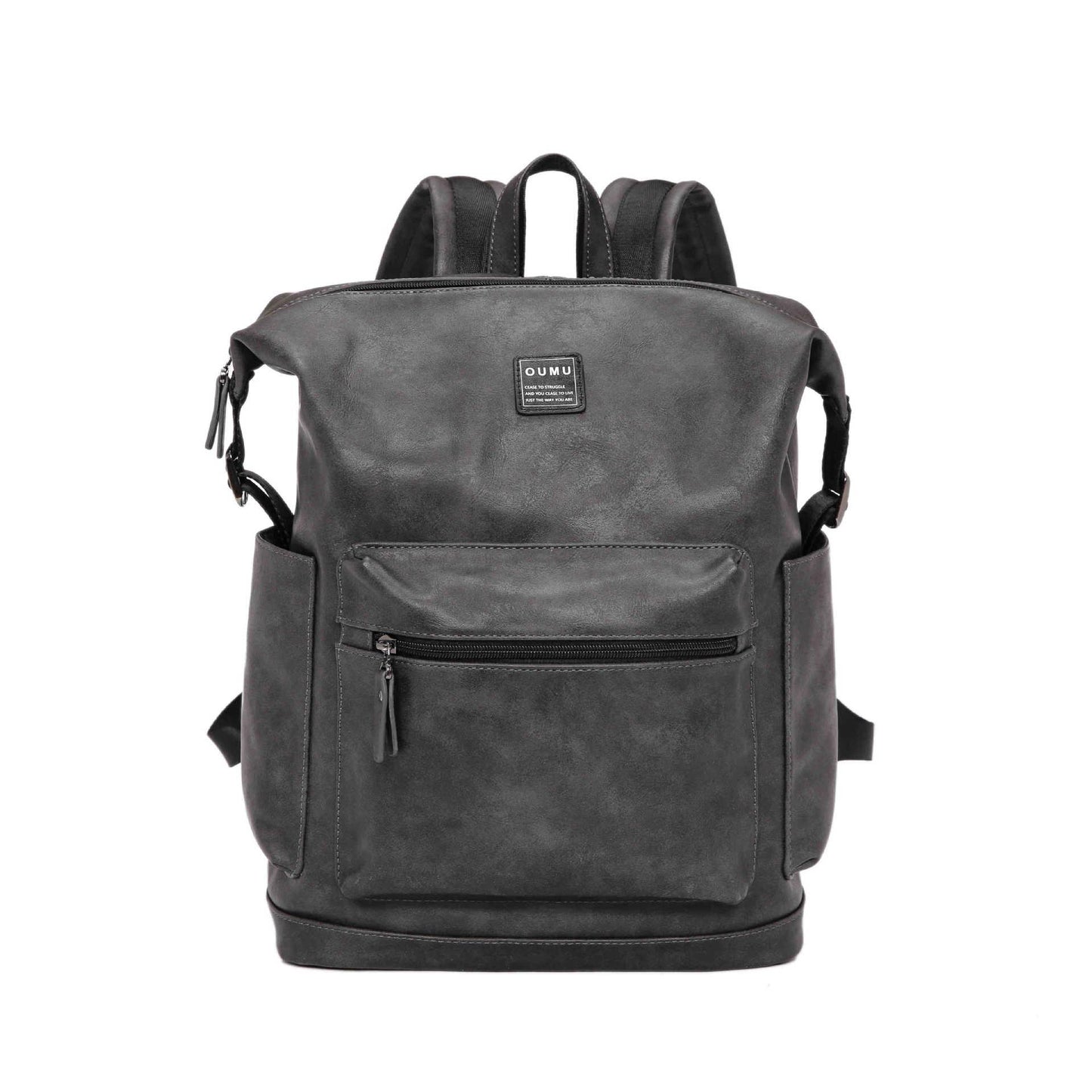 Gray Backpack Men Leather Large Capacity Waterproof Outdoor Sports Travel Student Book Computer Bags