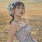 Women's Summer Sweet Western Chiffon Floral Lace Up Waist Slim Suspender Dress