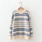 Autumn Winter Women Sweater Pullover Knit Jumpers Casual Loose Striped Pull Korean Knitwear Top Girls Student Retro Vintage Sweater Short Warm O Neck