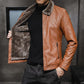 Autumn and Winter Men's Thick Leather Jacket Fashion Windproof Warm Jacket Men's Motorcycle Jacket Bomber Jacket Lapel Top