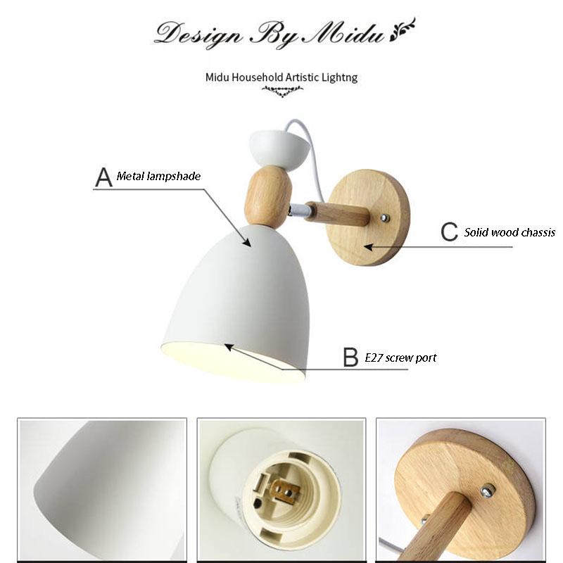 Wooden wall lamp bedside wall lamp wall sconce modern steering head wall light for bedroom